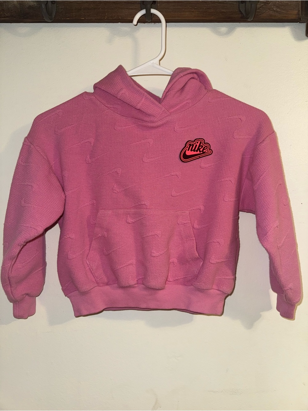Nike Girl Pink Pullover Hoodie with Logo Patch